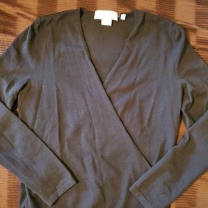 Barneys New York Black Faux-wrap Sweater, Size L